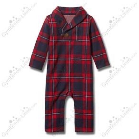 Janie and Jack Baby Plaid Shawl Collar One-Piece - 6-12 Months - Picture 1 of 5